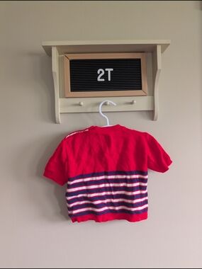 Toddler Red Short-Sleeve Knit Top with Navy & White Stripes - 2T